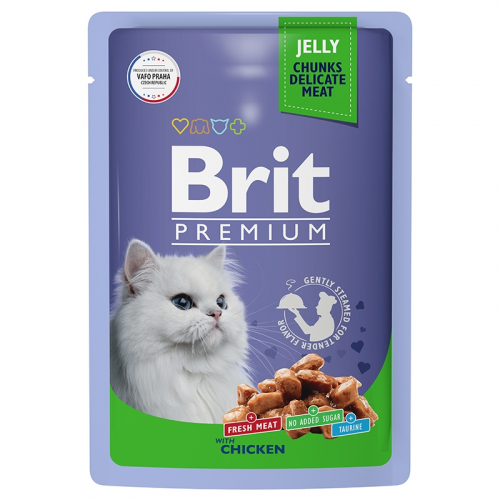Брит Premium Пауч для взрослых кошек цыпленок в желе 85г