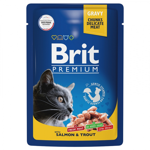 Брит Premium Пауч 85гр для взрослых кошек лосось и форель 