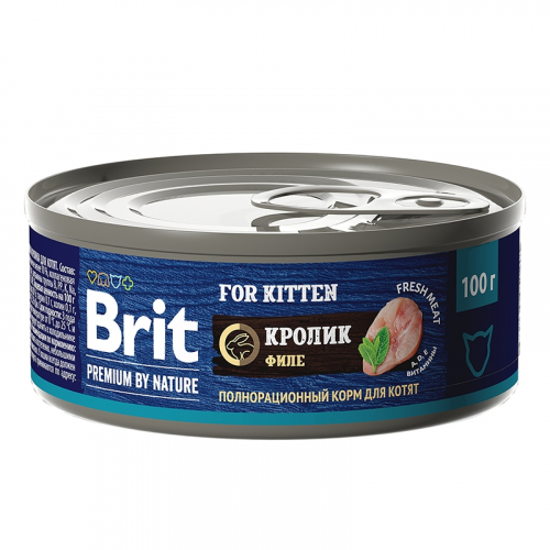 Брит Premium by Nature 100 гр.консервы с мясом кролика д/котят,  