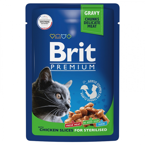 Брит Premium Пауч для взрослых стерилизованных кошек цыпленок в соусе 85г
