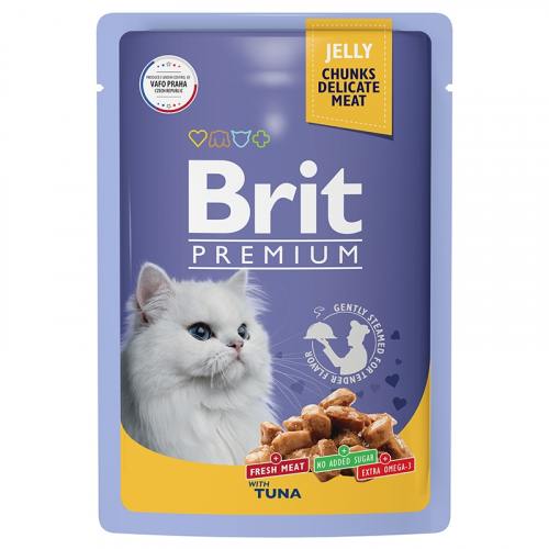 Брит Premium Пауч для взрослых кошек тунец в желе 85г