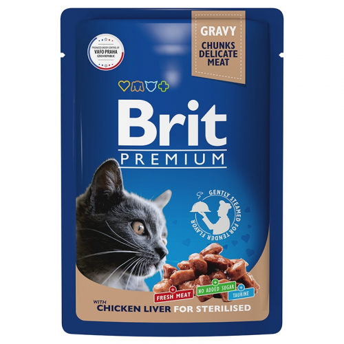 Брит Premium Пауч для взрослых стерилизованных кошек куриная печень в соусе 85г