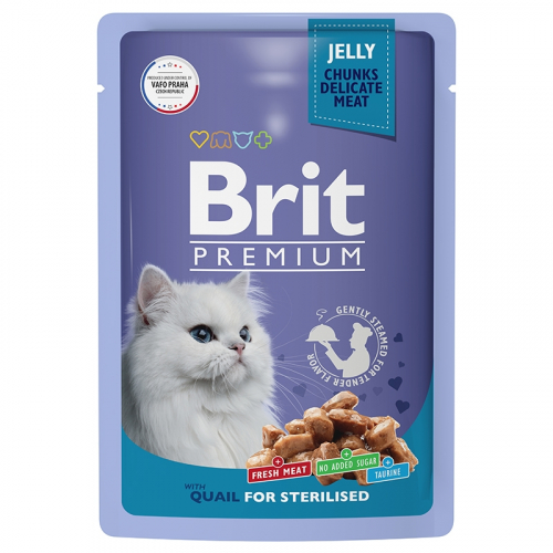Брит Premium Пауч для взрослых стерилизованных кошек перепелка в желе 85г