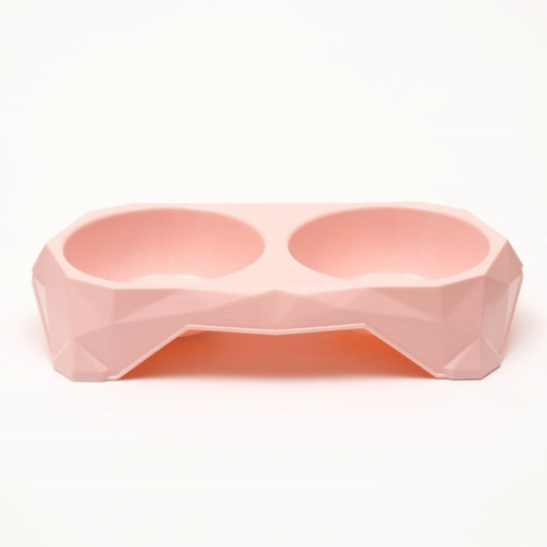 Миска пластиковая двойная, 33 х 16,5 х 6,5 см, розовая