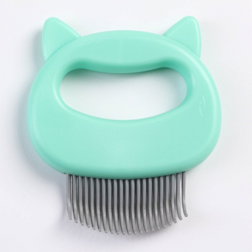 Расчёска для шерсти с загнутыми пластиковыми зубцами, 21 зубчик, 10 х 9 см, зелёная