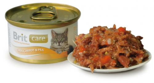 кон. Брит 80г Консервы д/кошек Brit Care Tuna,Carrot & Pea Тунец, морковь и горошек 