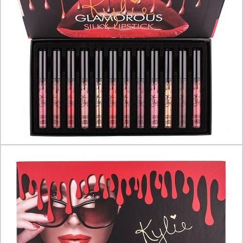 Помада жидкая матовая Kylie Glamorous Silky Lipstick (12шт) черный колпачок