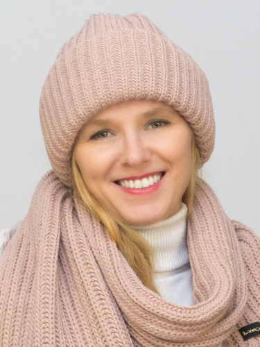 Комплект женский весна-осень шапка+шарф Анна (Цвет темно-пудровый), размер 56-58, шерсть 30%