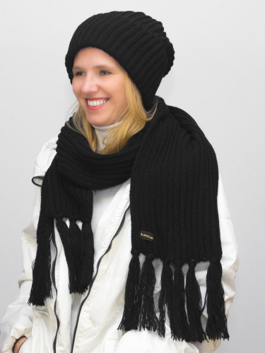 Комплект женский весна-осень шапка+шарф Анна (Цвет черный), размер 56-58, шерсть 30%