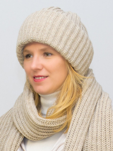Комплект женский весна-осень шапка+шарф Анна (Цвет бежевый), размер 56-58, шерсть 30%