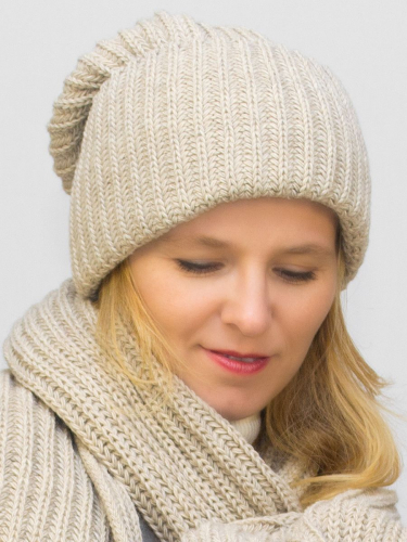 Комплект женский весна-осень шапка+шарф Анна (Цвет бежевый), размер 56-58, шерсть 30%