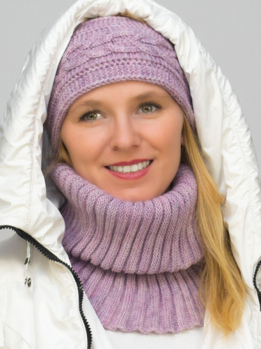 Комплект зимний женский повязка+снуд Маргарита (Цвет лавандово-розовый), размер 56-58, шерсть 30%