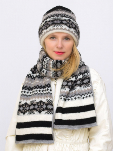 Комплект зимний женский шапка+шарф Авелин (Цвет черный), размер 56-58, шерсть 50% , мохер 30%