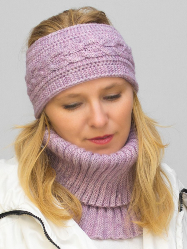 Комплект зимний женский повязка+снуд Маргарита (Цвет лавандово-розовый), размер 56-58, шерсть 30%