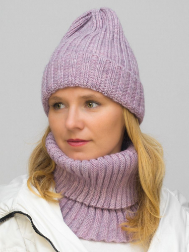 Комплект женский весна-осень шапка+снуд Юлия (Цвет розово-сиреневый), размер 56-58, шерсть 30%