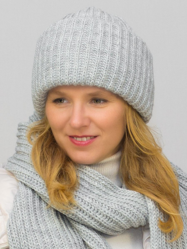 Комплект женский весна-осень шапка+шарф Анна (Цвет светло-серый), размер 56-58, шерсть 30%