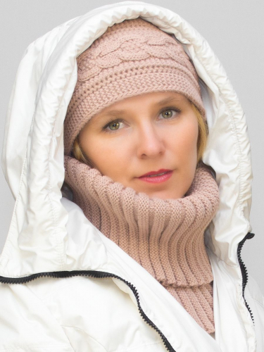 Комплект зимний женский повязка+снуд Маргарита (Цвет темно-пудровый), размер 56-58, шерсть 30%