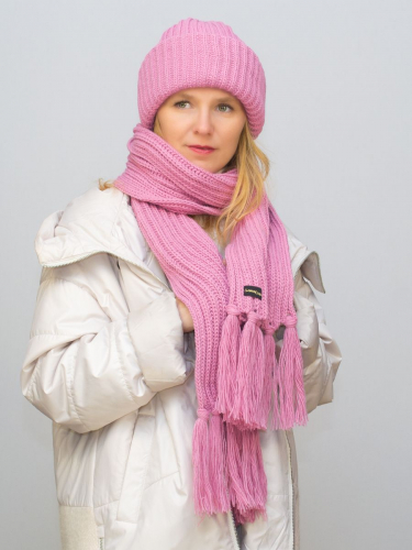 Комплект женский весна-осень шапка+шарф Анна (Цвет темно-розовый), размер 56-58, шерсть 30%