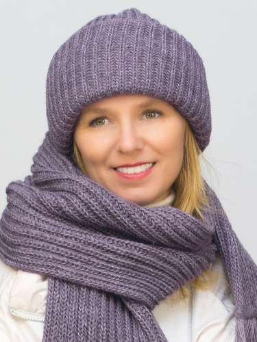 Комплект женский весна-осень шапка+шарф Анна (Цвет темно-сиреневый), размер 56-58, шерсть 30%