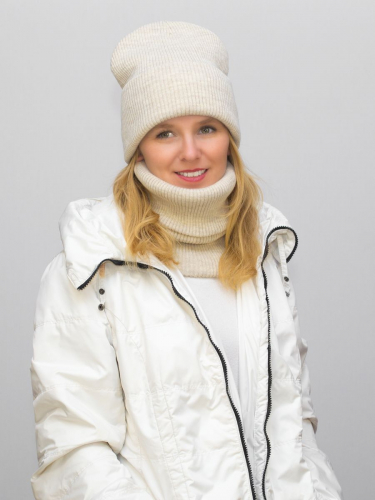 Комплект зимний женский шапка+снуд Татьяна (Цвет светло-бежевый), размер 56-58