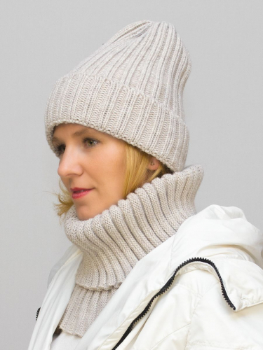 Комплект зимний женский шапка+снуд Кэмерон (Цвет светло-бежевый), размер 56-58, шерсть 30%