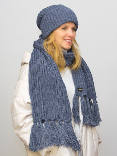 Комплект женский весна-осень шапка+шарф Анна (Цвет светлый джинс), размер 56-58, шерсть 30%