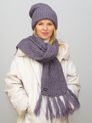 Комплект женский весна-осень шапка+шарф Анна (Цвет темно-сиреневый), размер 56-58, шерсть 30%