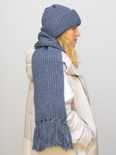 Комплект женский весна-осень шапка+шарф Анна (Цвет светлый джинс), размер 56-58, шерсть 30%
