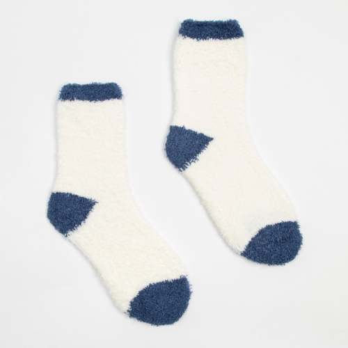 Носки махровые женские, цвет белый/синий, размер 36-39
