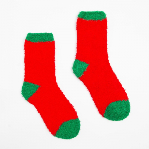 Носки махровые женские, цвет красный/зелёный, размер 36-39