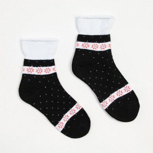 Носки женские махровые «Снежинки», цвет черный, размер 23-25