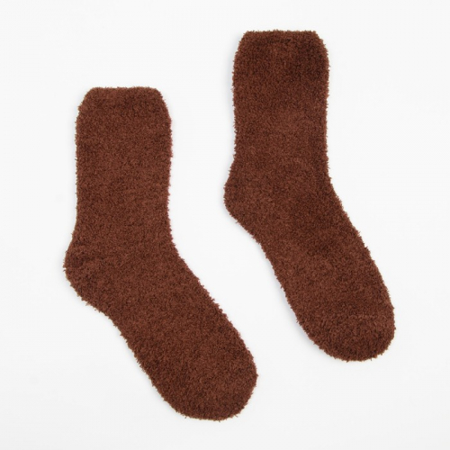 Носки махровые женские, цвет коричневый, размер 36-39