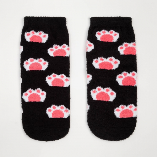 Носки женские махровые «Кошкины лапки», цвет чёрный, размер 36-40