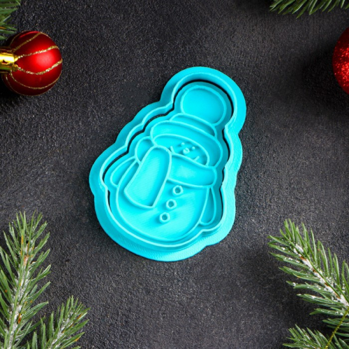 Форма для печенья «Снеговик», вырубка, штамп, цвет голубой