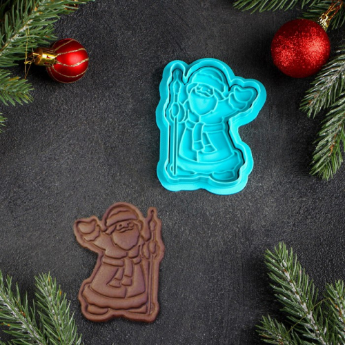 Форма для печенья «Дед Мороз», 9×7 см, вырубка, штамп, цвет голубой