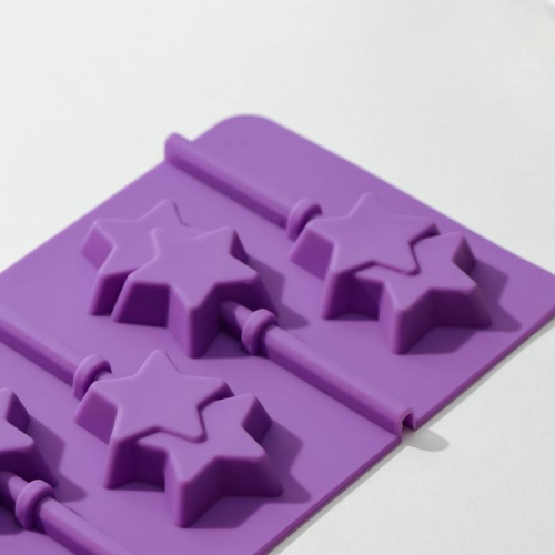 Форма силиконовая для леденцов Доляна «Звёзды», 24×11×1 см, 6 ячеек (5,2×4 см), с палочками, цвет МИКС