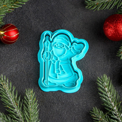 Форма для печенья «Дед Мороз», 9×7 см, вырубка, штамп, цвет голубой