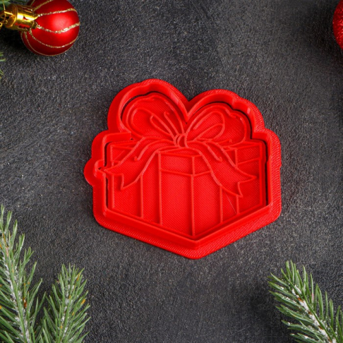 Форма для печенья «Подарочная коробка», вырубка, штамп, цвет красный