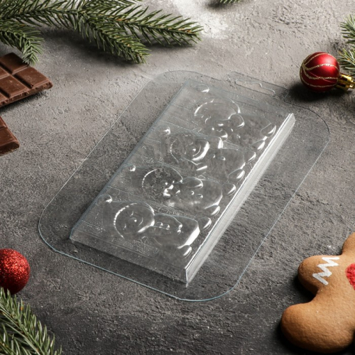Форма для шоколада и конфет пластиковая «Плитка Снеговички», 17×8,5×1,3 см, цвет прозрачный