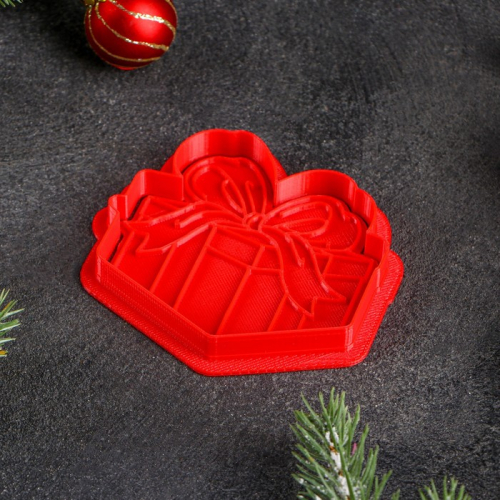 Форма для печенья «Подарочная коробка», вырубка, штамп, цвет красный