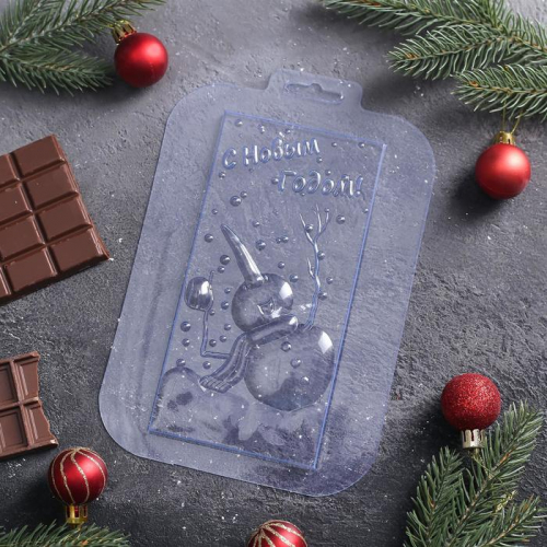 Форма для шоколада и конфет пластиковая «С Новым годом. Снеговик», 17×8,5 см, цвет прозрачный