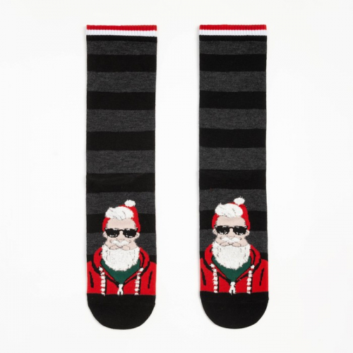 Носки мужские «Дед мороз в очках», цвет чёрный/красный, размер 39-44