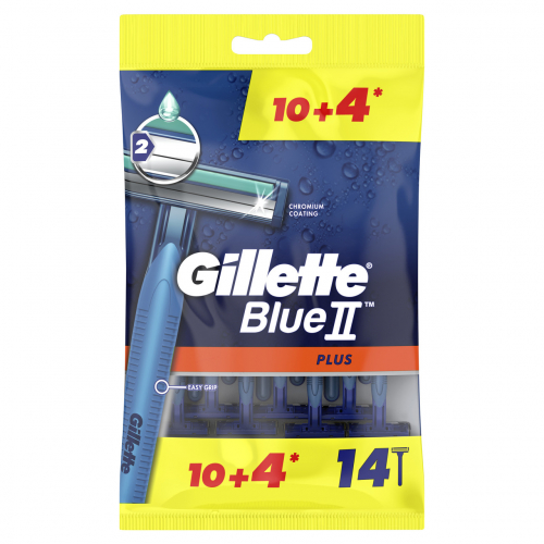станок для бритья одноразовый жиллетт blue-ii plus с двумя лезвиями, 14 шт