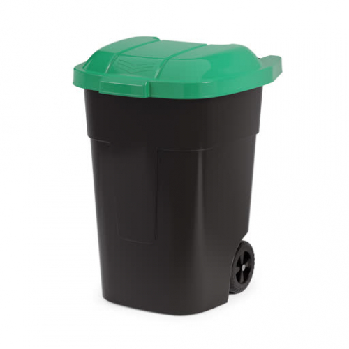 Бак для мусора 65л. на колёсах (черно-зеленый)