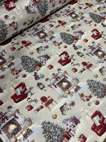 Котята у камина Ткань ширина 280 см 4361
