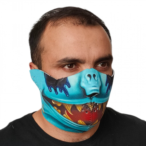 Полулицевая маска с крутым хоррор-принтом Wild Wear Reptilian - хороша в качестве защитной антиветровой маски для поездок на байке, велосипеде, гироскутере, электросамокате, моноколесе и т.д. Материал - неопрен №57