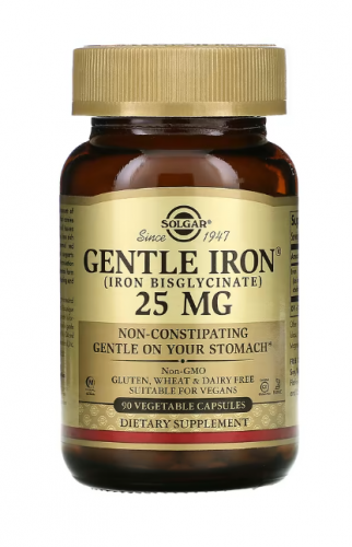 Solgar, Gentle Iron, 25 мг, 90 растительных капсул