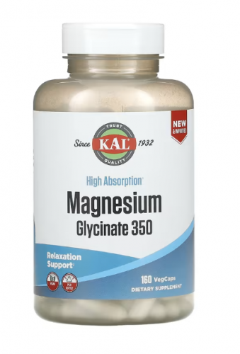 KAL, Глицинат магния с высокой абсорбцией 350, 160 вегетарианских капсул