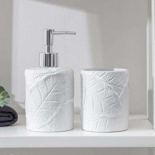 Набор аксессуаров для ванной комнаты «Мезо», 2 предмета (дозатор для мыла, стакан), цвет белый