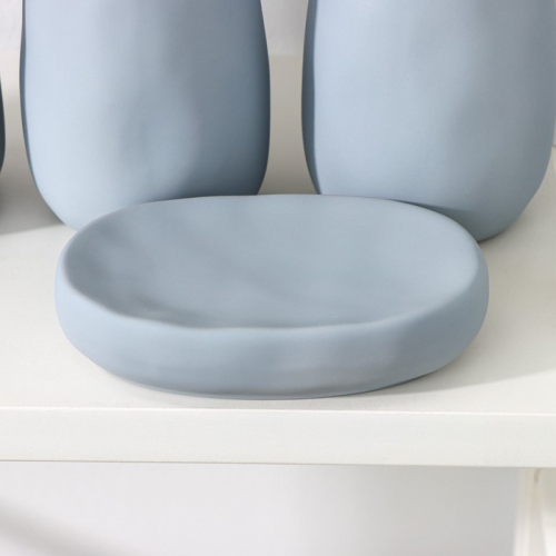 Набор аксессуаров для ванной комнаты SAVANNA Soft, 4 предмета (мыльница, дозатор для мыла 400 мл, 2 стакана), цвет голубой
